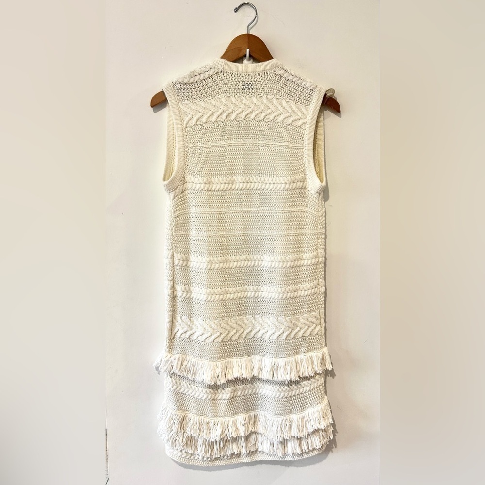 VINCE. 100% Cotton Fringe Knit Boho Cream Long Sweater Vest | XS | - Picture 3 of 6
